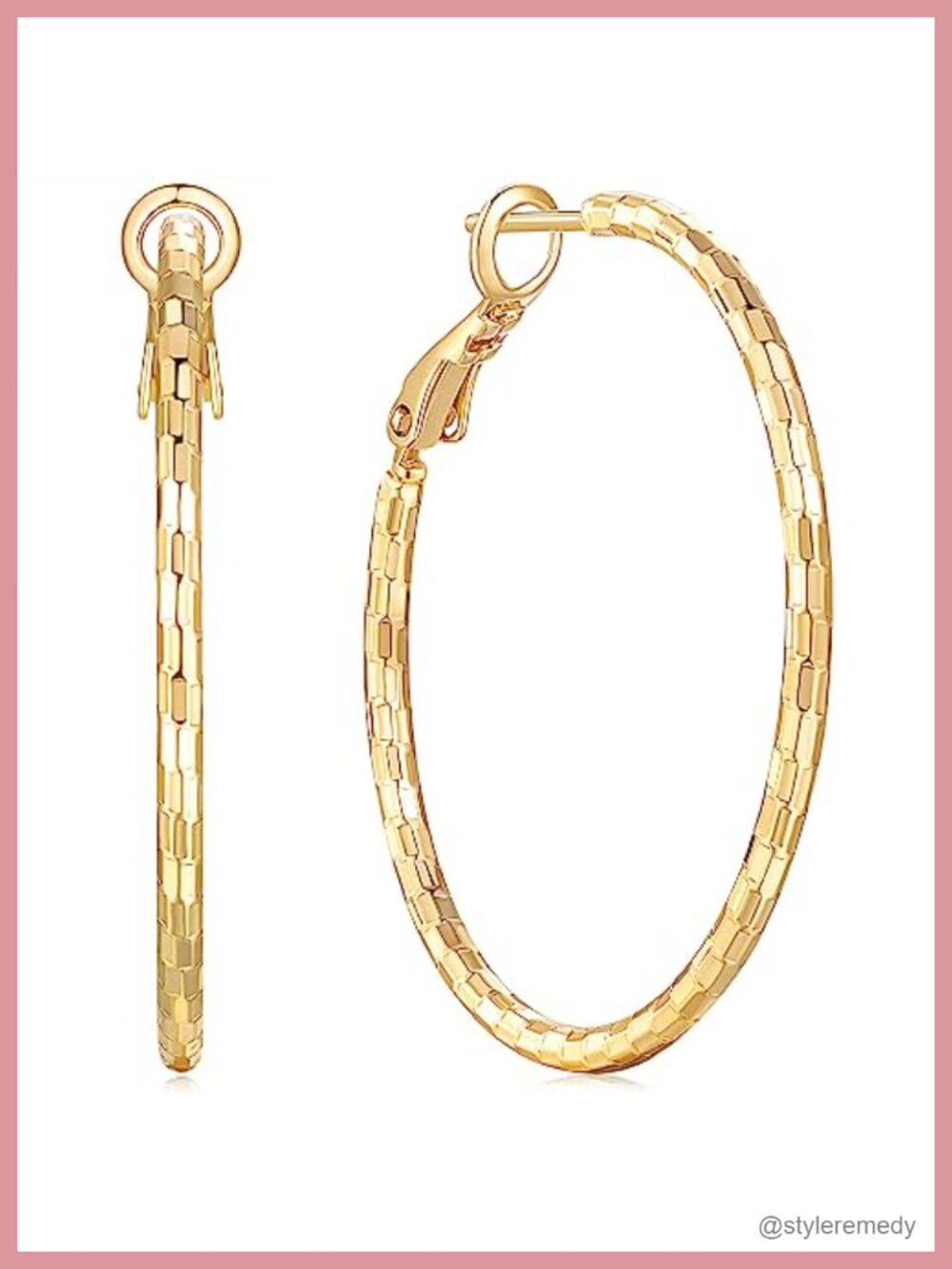 14K Gold Plated Hoop Earrings Sparkling Lightweight 40mm Women's